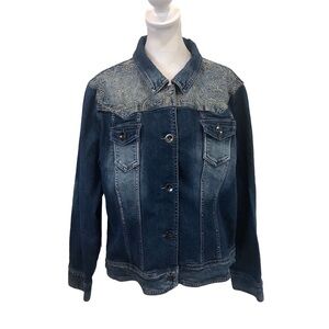 Reba Size XL denim jacket. Embroidery studs fading country western feminine